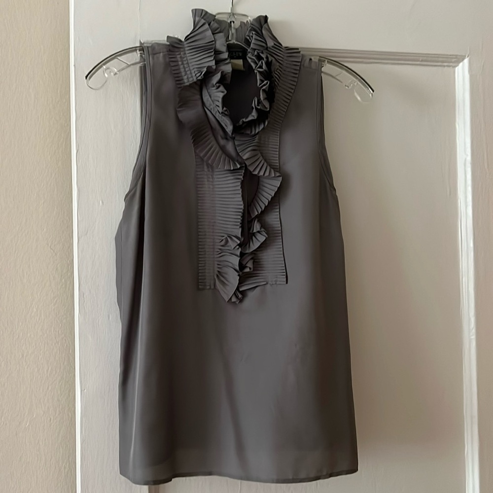 JCrew Silk Gray Ruffle Sleeveless Blouse